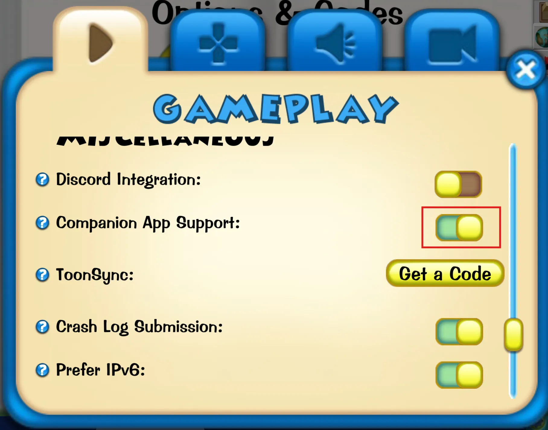 Enable Companion App Support in TTR settings